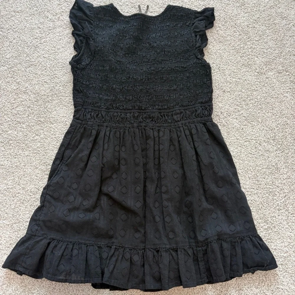 Anthropologie Peregrine Mini Dress Womens M Petite Black Smocked Coquette LBD - Picture 7 of 8